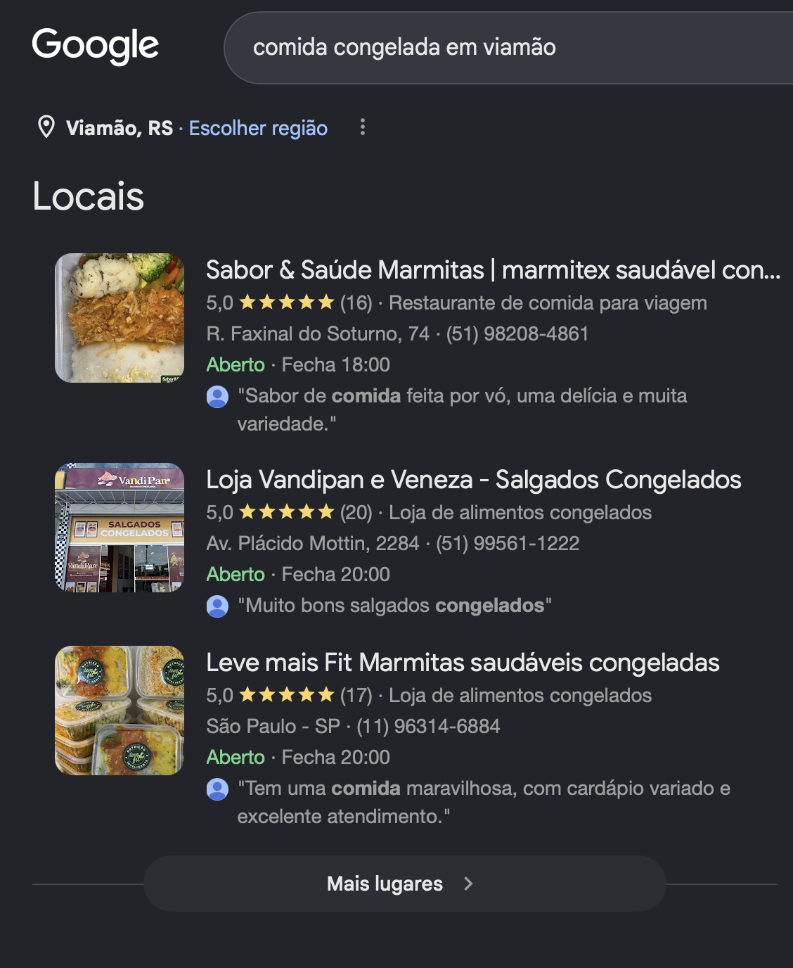 Resultado da busca por comida congelada em Viamão, com Sabor & Saúde Marmitas em primeiro lugar