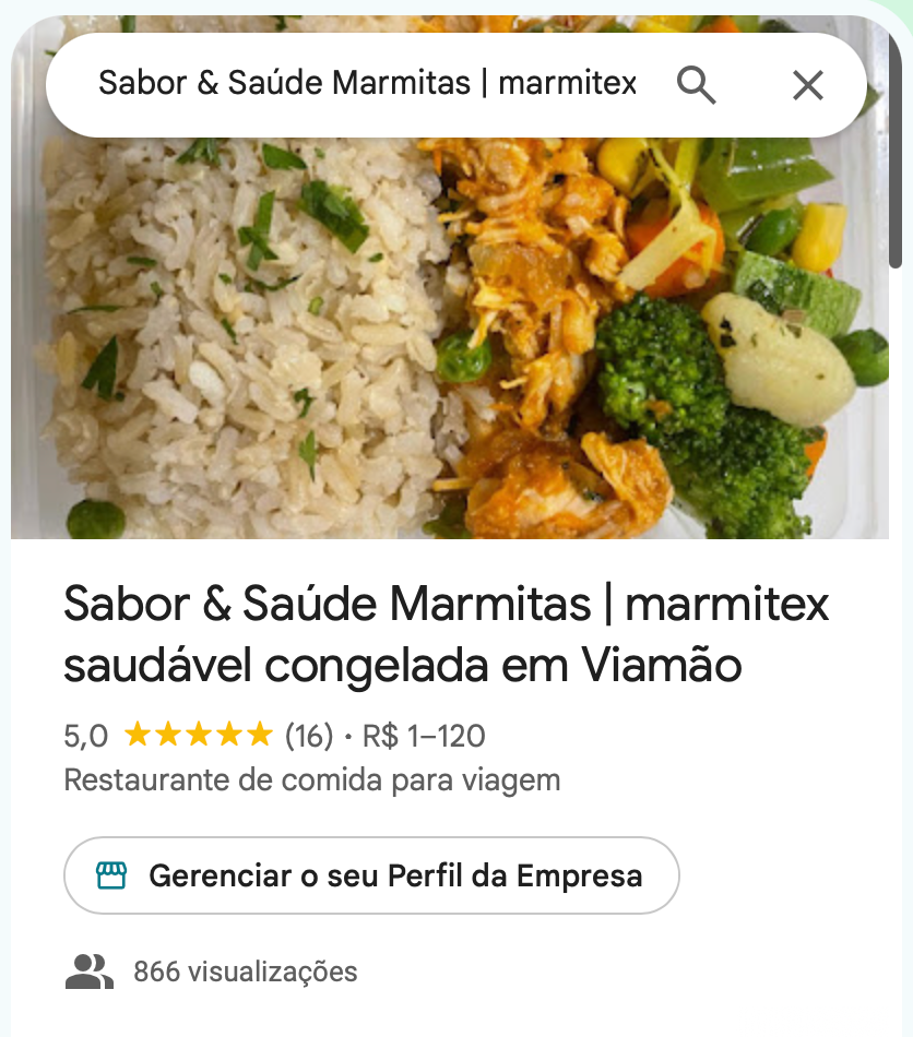 Ficha oficial no Google Meu Negócio - Sabor & Saúde Marmitas em Viamão