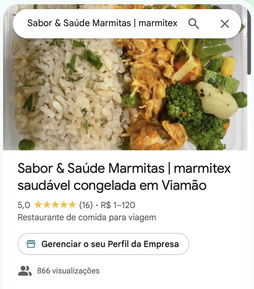 Ficha oficial no Google Meu Negócio - Sabor & Saúde Marmitas em Viamão