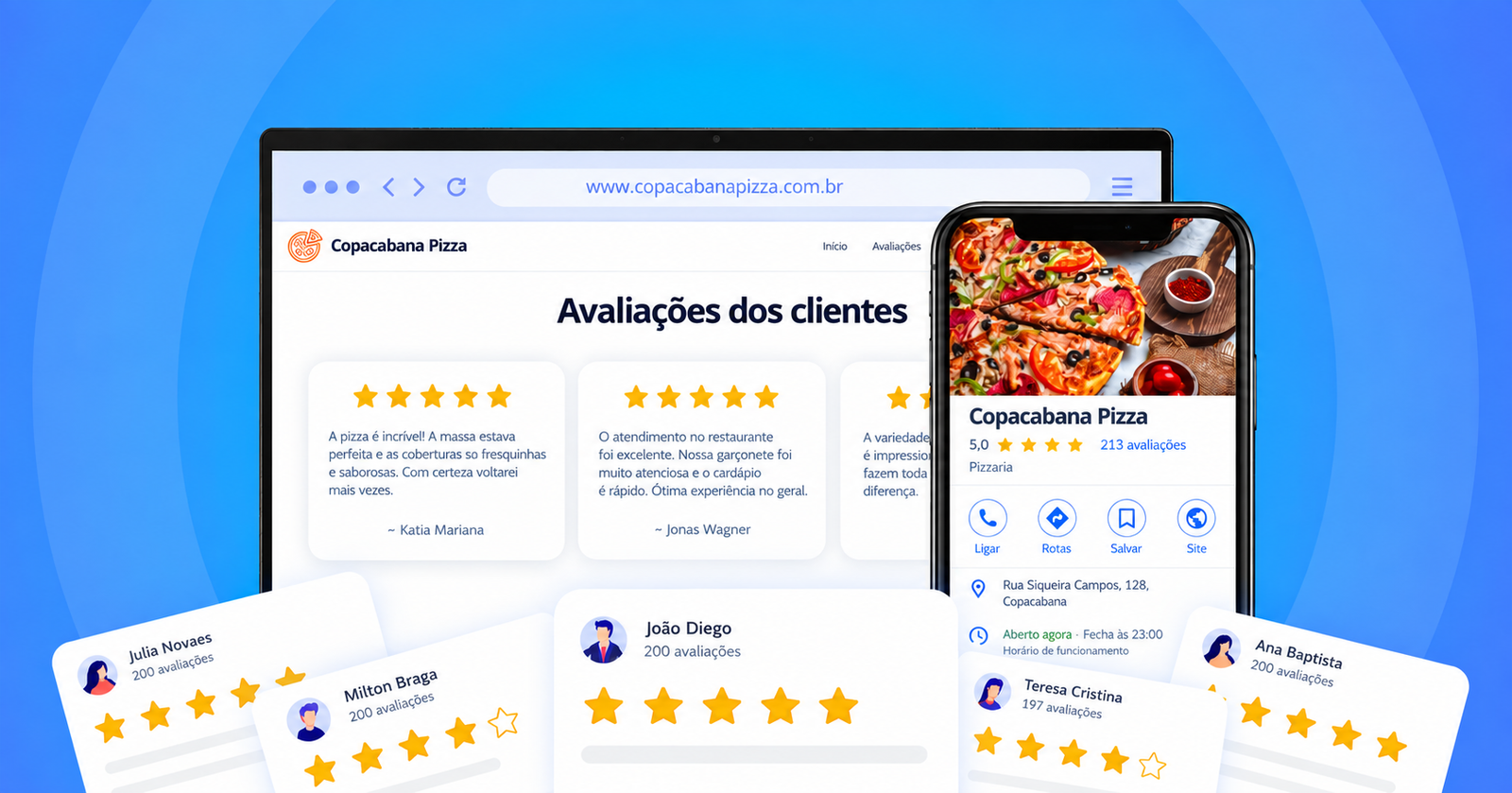 Avaliações de clientes no Google para um restaurante