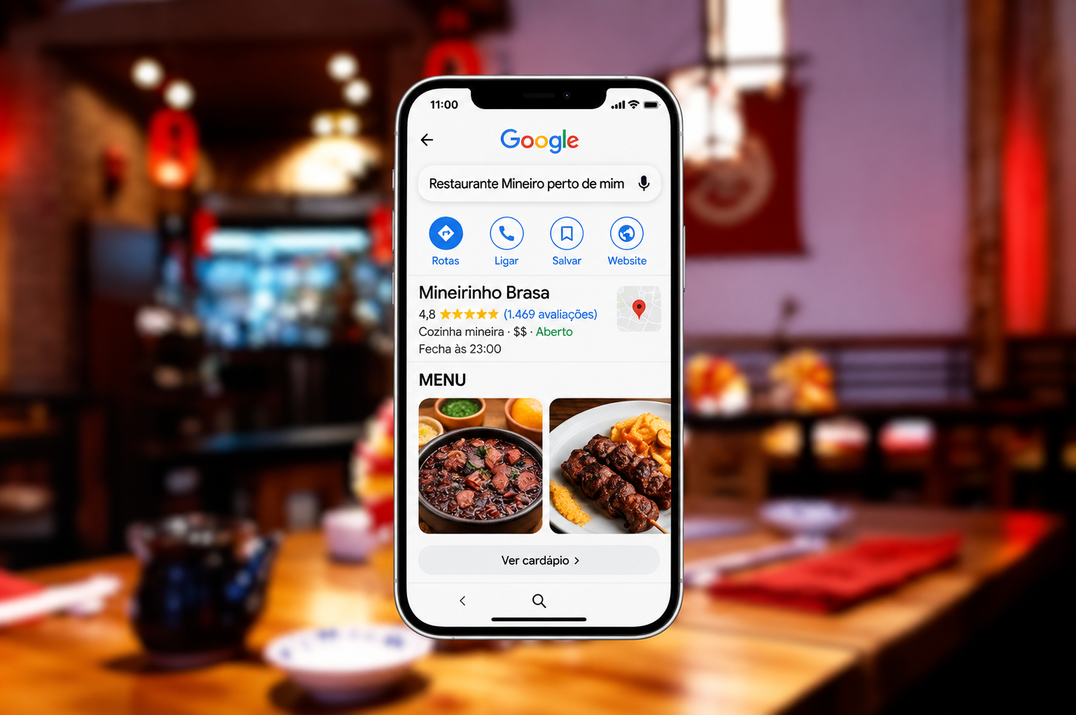 Cardápio digital de restaurante exibido em celular